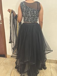 Elegant Black Sequined Crop Top Lehenga