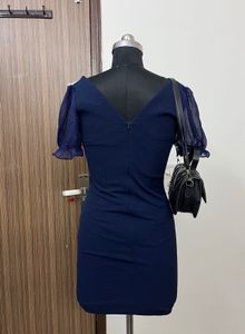 Navy Blue Lace Trim Dress