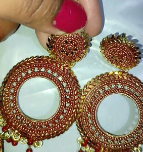 Red &amp; Golden Jhumki Earing Studs