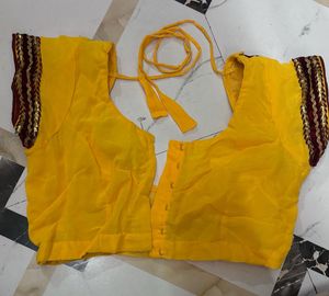 Yellow &amp; Maroon Embroidered Blouse