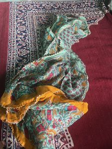 Green Floral Print Cotton Kurta