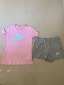 original Nike Pink T-Shirt & Grey Shorts Set