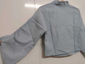 Light Blue Collared Button-Up Top