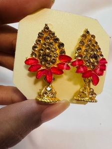 Pink &amp; Gold Jhumka Earrings