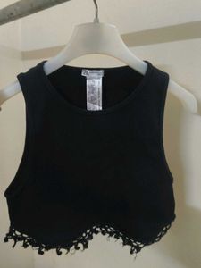 Black Cropped Ribbed Tank Top