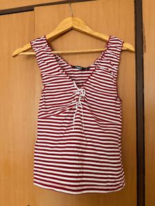 Striped Sleeveless Tie-Up Top
