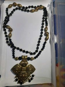 Black Beaded Necklace with Pendant