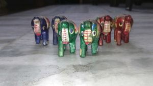 Hand-Painted Wooden Elephant Figurines