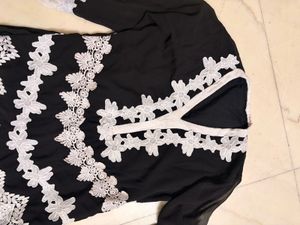 Elegant Black Kurta with White Lace