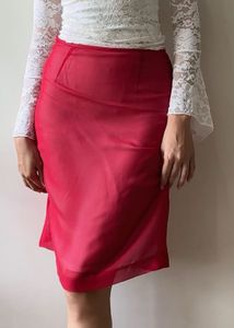 Chic Red Sheer Midi Skirt
