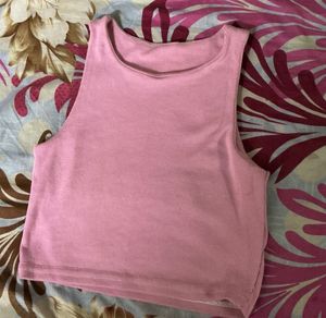 Pink Ribbed Racerback Crop Top