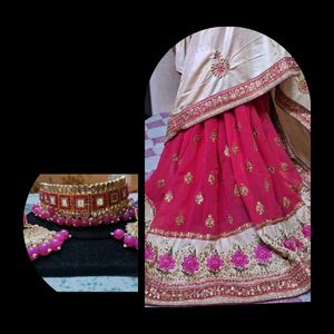 Beautiful pink and cream saree with Mqtching Neckl