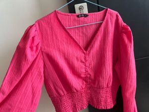 V-Neck Textured Pink Blouse