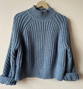 Cozy Blue Knit Mock Neck Sweater