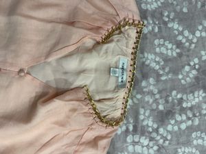 Elegant Peach Puff Sleeve Button-Up Blouse