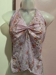Sparkling baby pink party Halter Neck Top