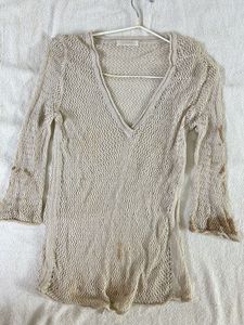 Sheer Knit V-Neck See Through Top