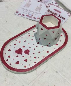 Heart Print Decorative Tray &amp; holder com mini pot