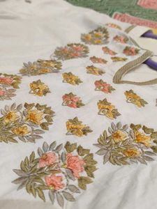 White Embroidered Kurta with Tassels