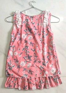 Floral Sleeveless Top with Ruffle Trim
