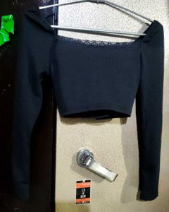 Chic Black Ruched Cropped Top