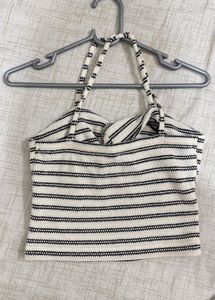 Striped Twist Front Halter Top