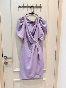 Lavender Puff Sleeve Wrap Dress