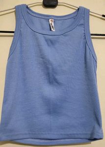 Cute Blue Ribbed Crop Top