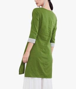 Green &amp; White Printed Kurta
