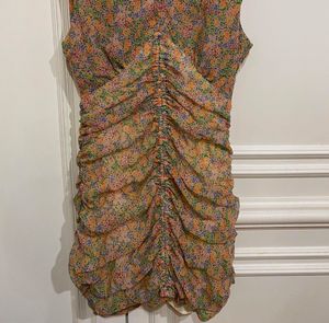 ZARA Ruched Floral Chiffon Mini Dress – Size M
