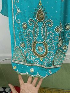 Beautiful Teal Embroidered saree Set