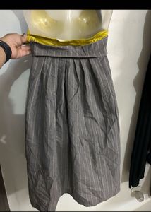 Pinstripe Halter Neck Dress with Vest Overlay