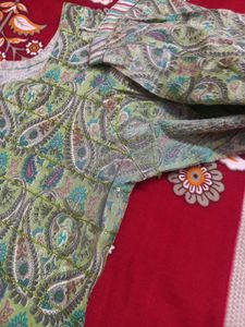 Green Paisley Print Kurta Set with Dupatta