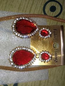 Elegant Ruby Pendant Necklace &amp; Earrings Set