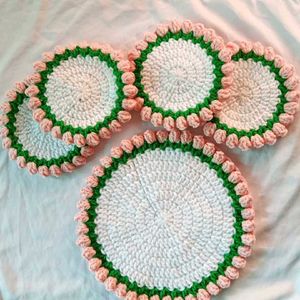 Crochet Pink Tulip Coasters Set