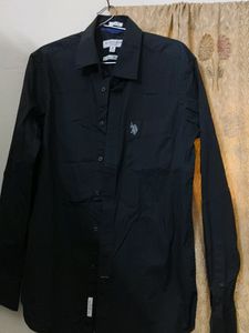 Us Polo Cotton Stretchable Balck Shirt
