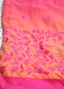 Elegant Peach &amp; Pink Embroidered Saree
