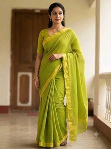 Elegant Green Saree with Golden Border