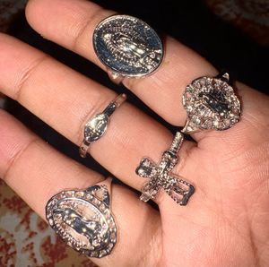 Set of 5 Gothic Cross Rings
