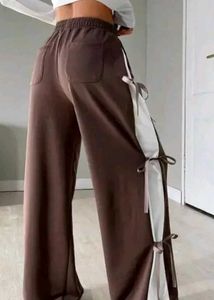 Brown Wide Leg Pants with Side Ties