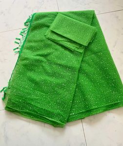 Vibrant Green Saree with White Speckles for party