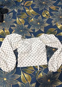 White Polka Dot Puff Sleeve Top
