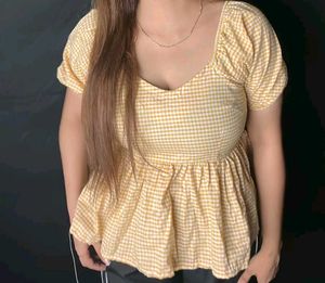 Yellow pintresty Gingham Puff Sleeve Top