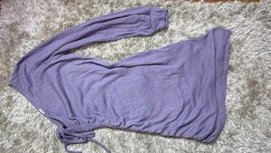 Cute Purple Ribbed Long Sleeve Top
