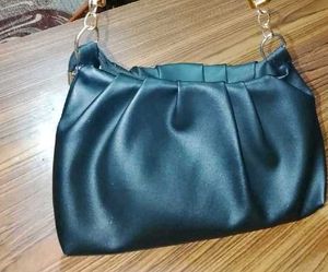 Chic Black Ruched Clutch with Gold Chain