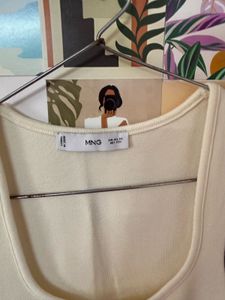 Cream Ribbed Tank Top with Black Trim