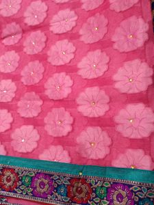 Vibrant Pink Floral Net Dupatta