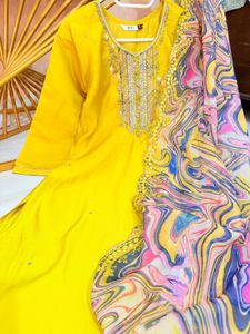 Vibrant Yellow Kurta Set with Printed Dupatta