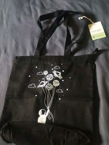 Black Tote Bag with Space Astronaut Design