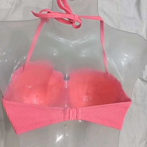 Pink Ribbed🪔 Ruffle Bikini Top